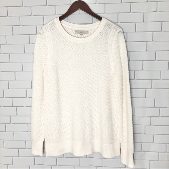 LOFT | Cable Knit Trim Stitchy Sweater Large - Picture 2 of 5